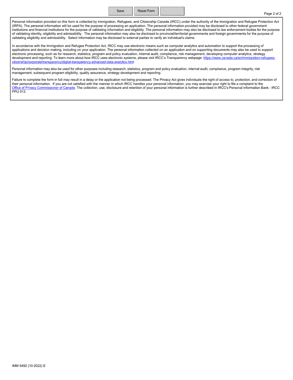 Form IMM5492 Sponsor Assessment - Canada, Page 2