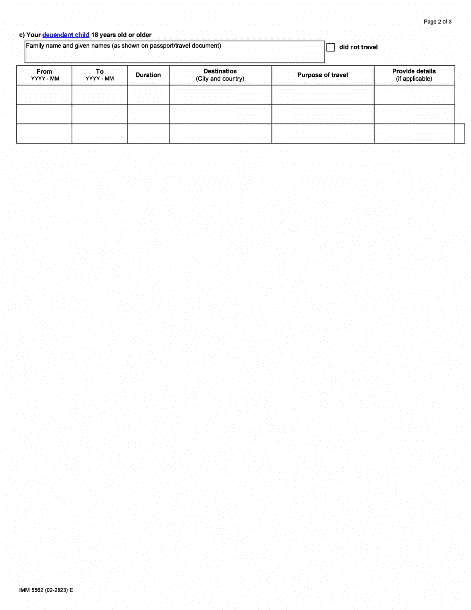 Form IMM5562 Supplementary Information - Your Travels - Canada, Page 2