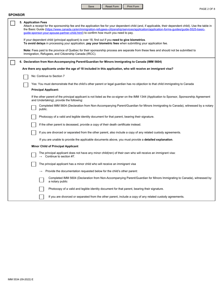 Form IMM5534 Document Checklist - Dependent Child - Canada, Page 2