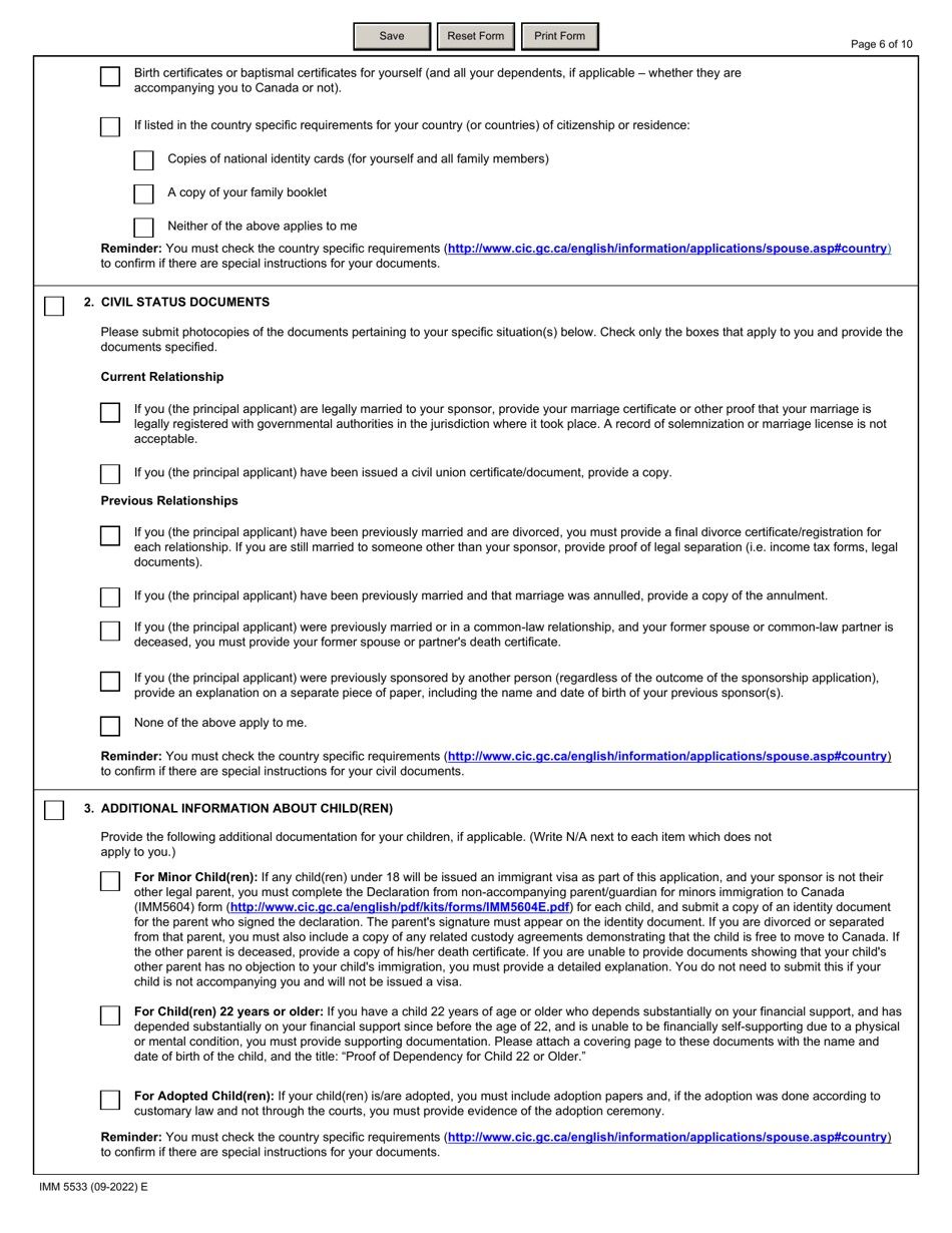 Form IMM5533 Document Checklist - Spouse (Including Dependent Children) - Canada, Page 6