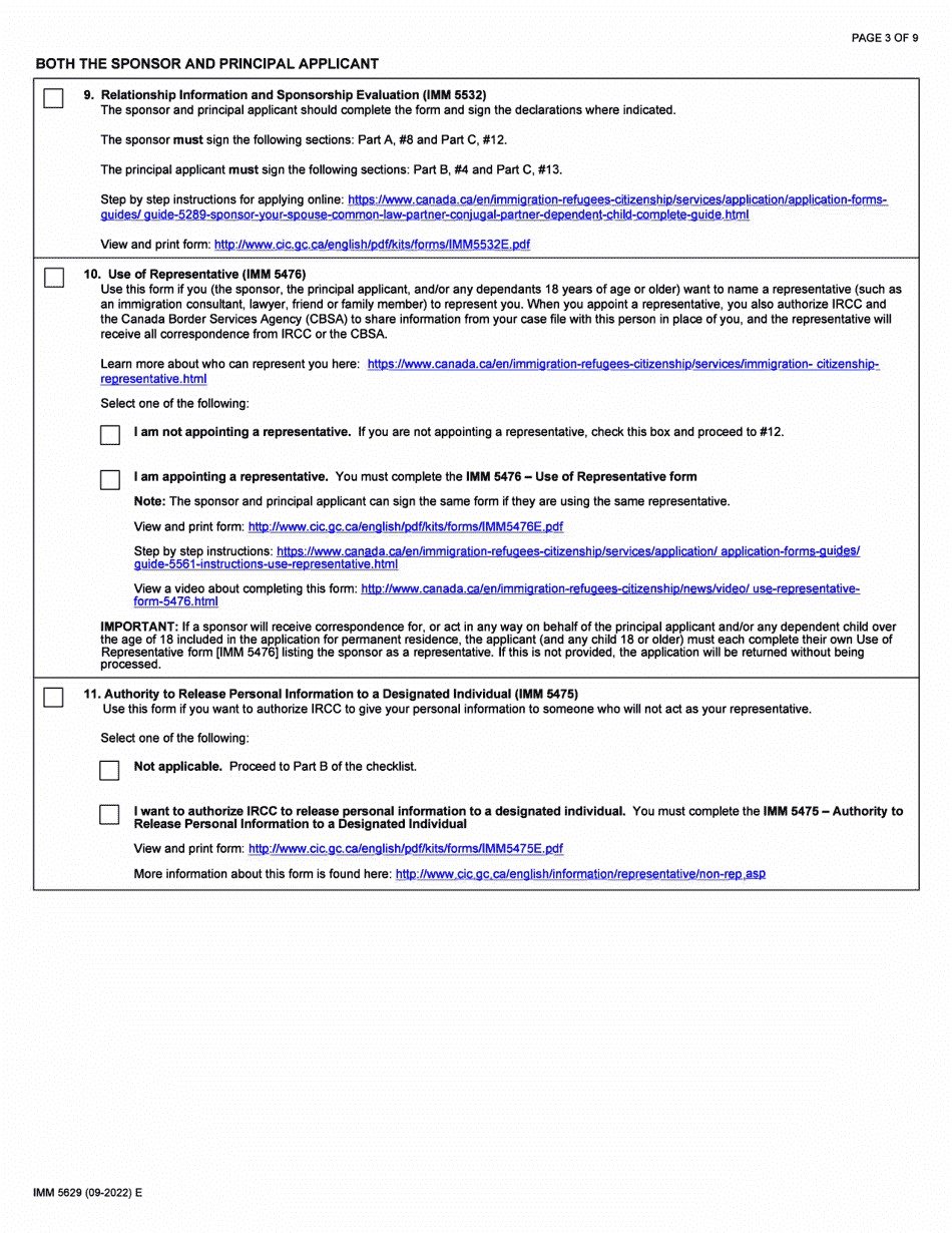 Form IMM5629 Document Checklist - Sponsoring a Conjugal Partner (Including Dependent Children) - Canada, Page 3