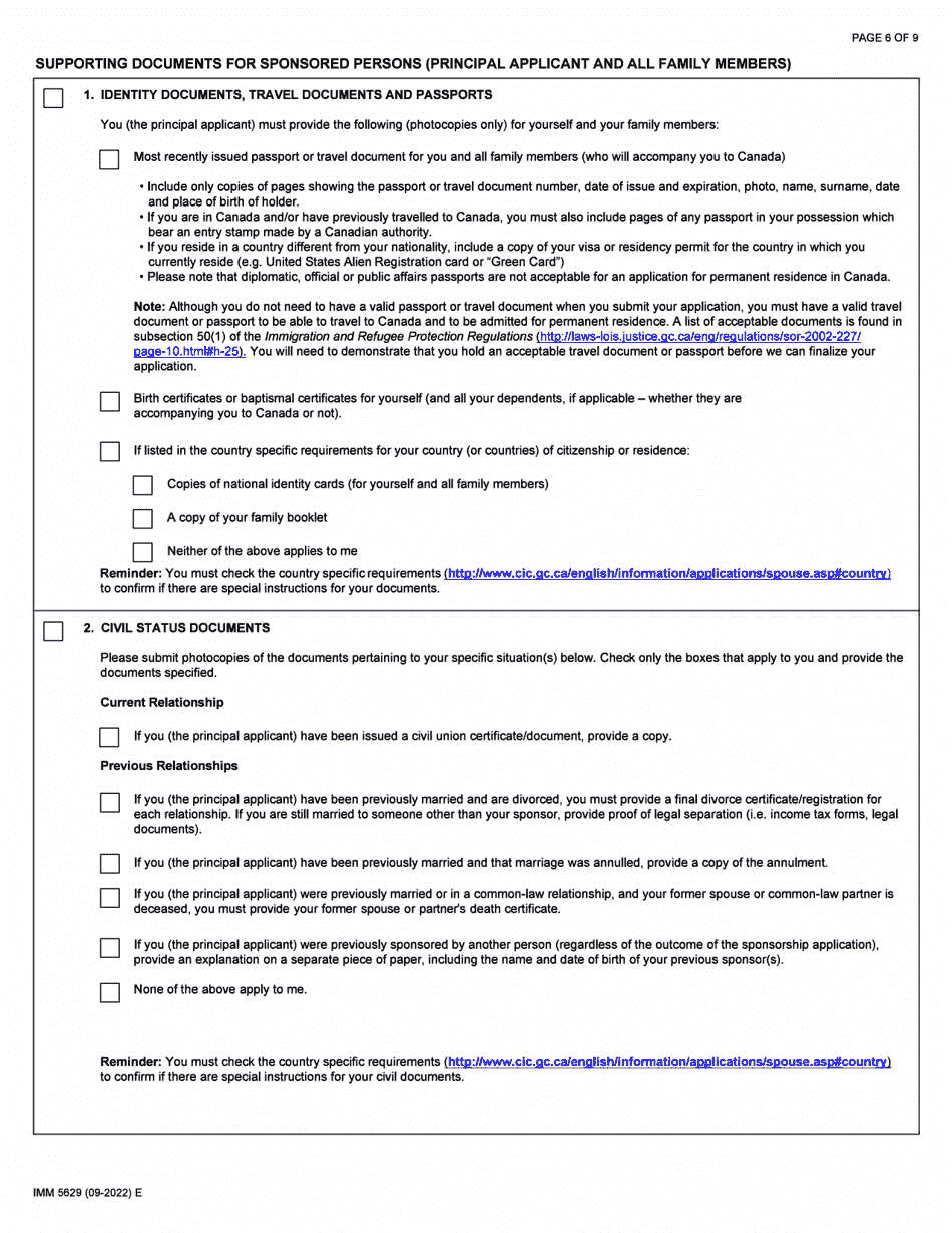 Form IMM5629 Document Checklist - Sponsoring a Conjugal Partner (Including Dependent Children) - Canada, Page 6
