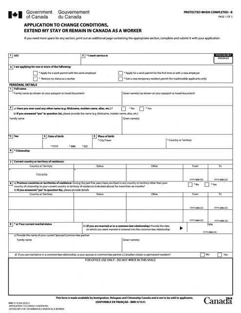 Form IMM5710  Printable Pdf