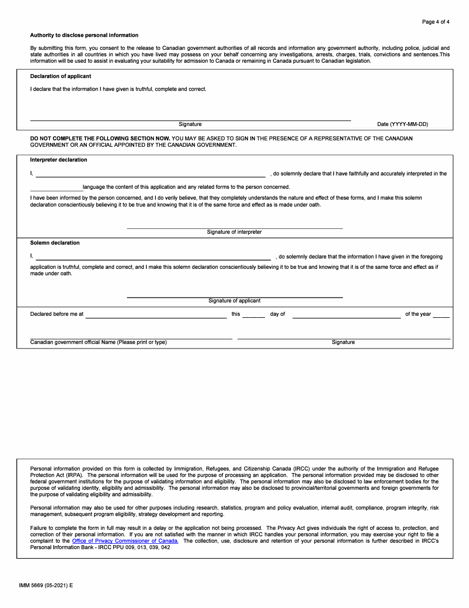 Form IMM5669 Schedule A Download Fillable PDF Or Fill Online Background ...