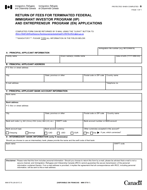 Form IMM5778  Printable Pdf
