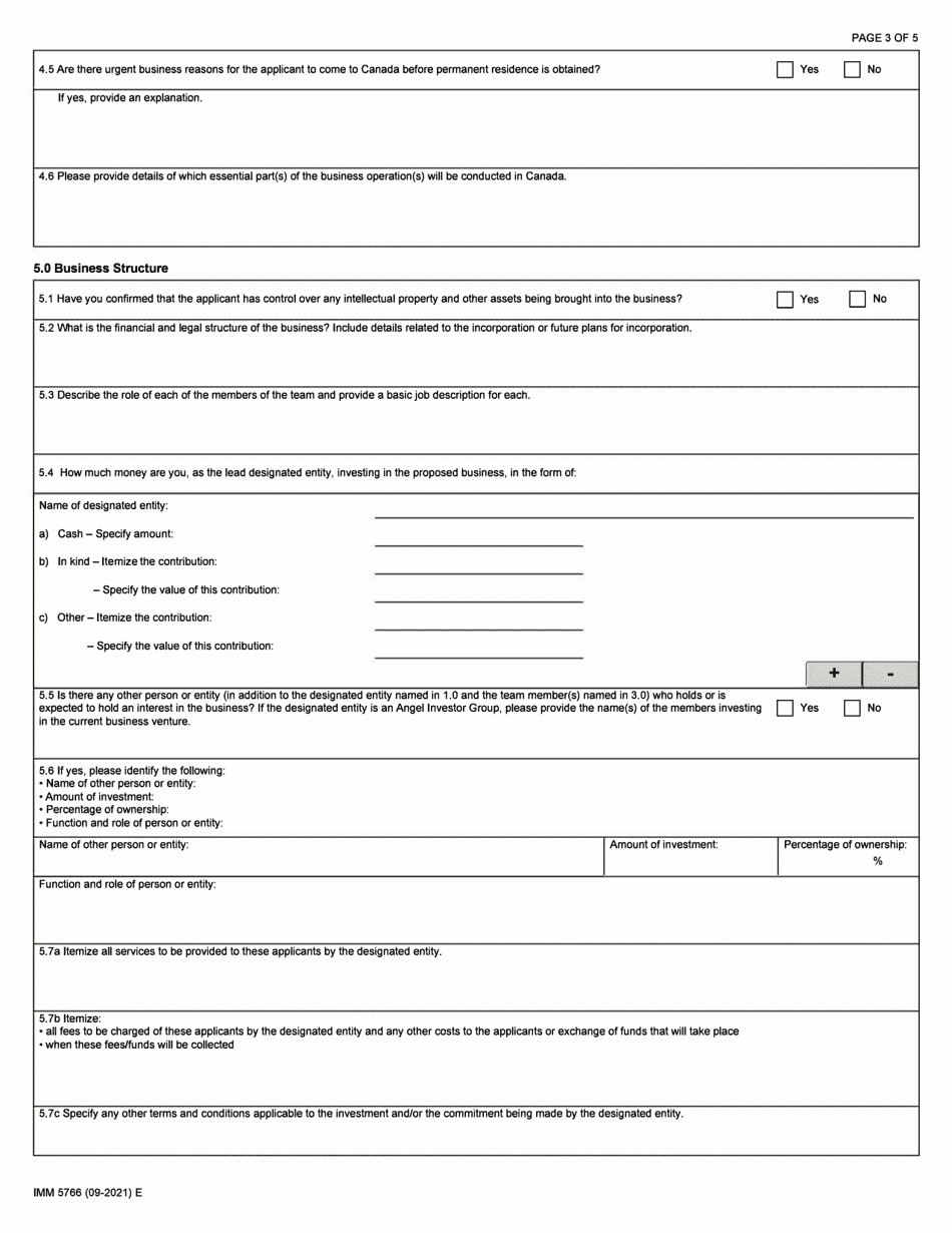 Form IMM5766 Start-Up Business Class Commitment Certificate - Letter of Support - Canada, Page 3