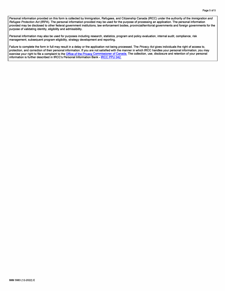 Form IMM5983 Offer of Employment - Home Child Care Provider or Home Support Worker - Canada, Page 5