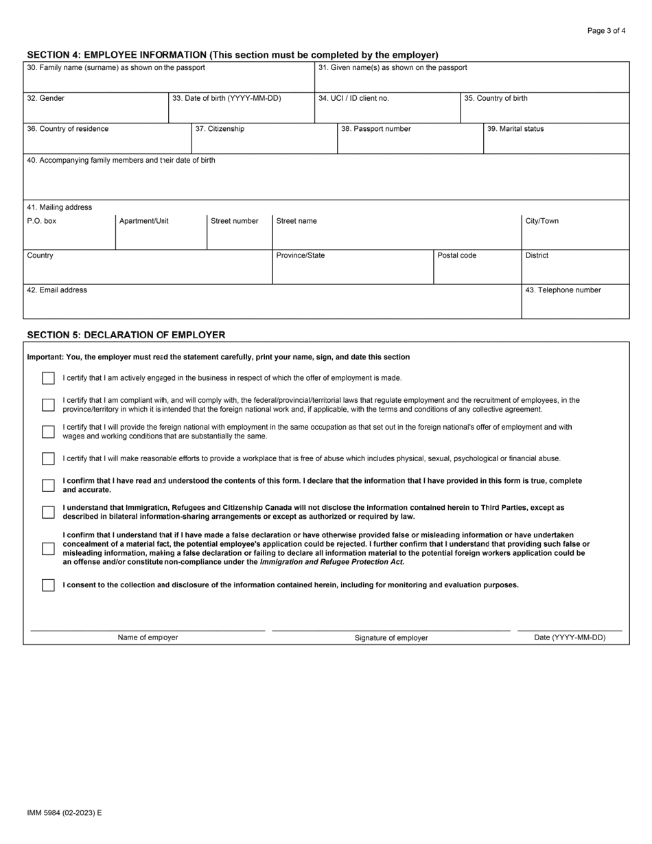 Form IMM5984 Offer of Employment to a Foreign National - Rural and Immigration Pilot - Canada, Page 3