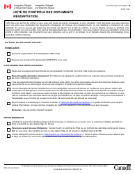 Document preview: Forme IMM5507 Liste De Controle DES Documents Readaptation - Canada (French)