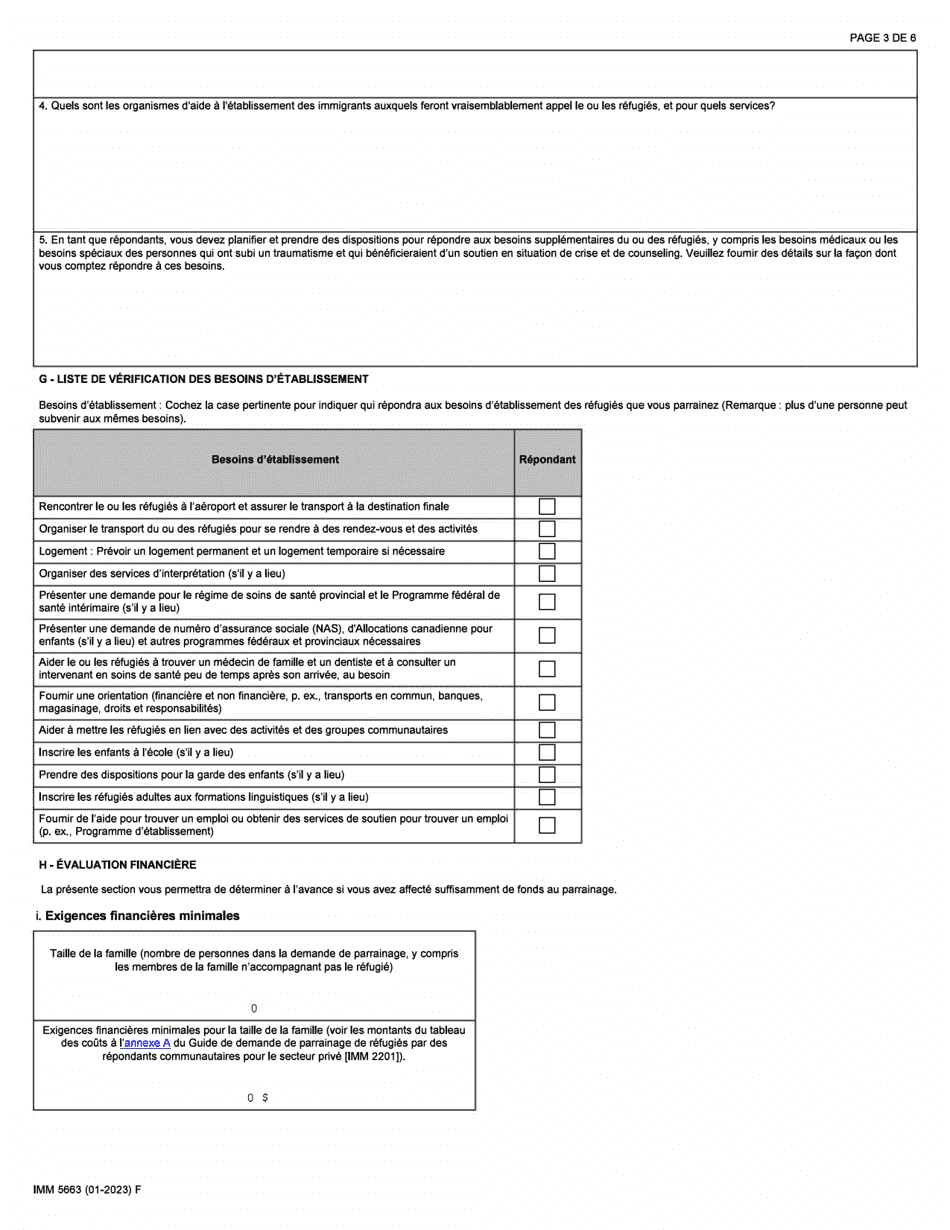 Forme IMM5663 Engagement De Parrainage Et Plan Detablissement - Repondants Communautaires (RC) - Canada (French), Page 3