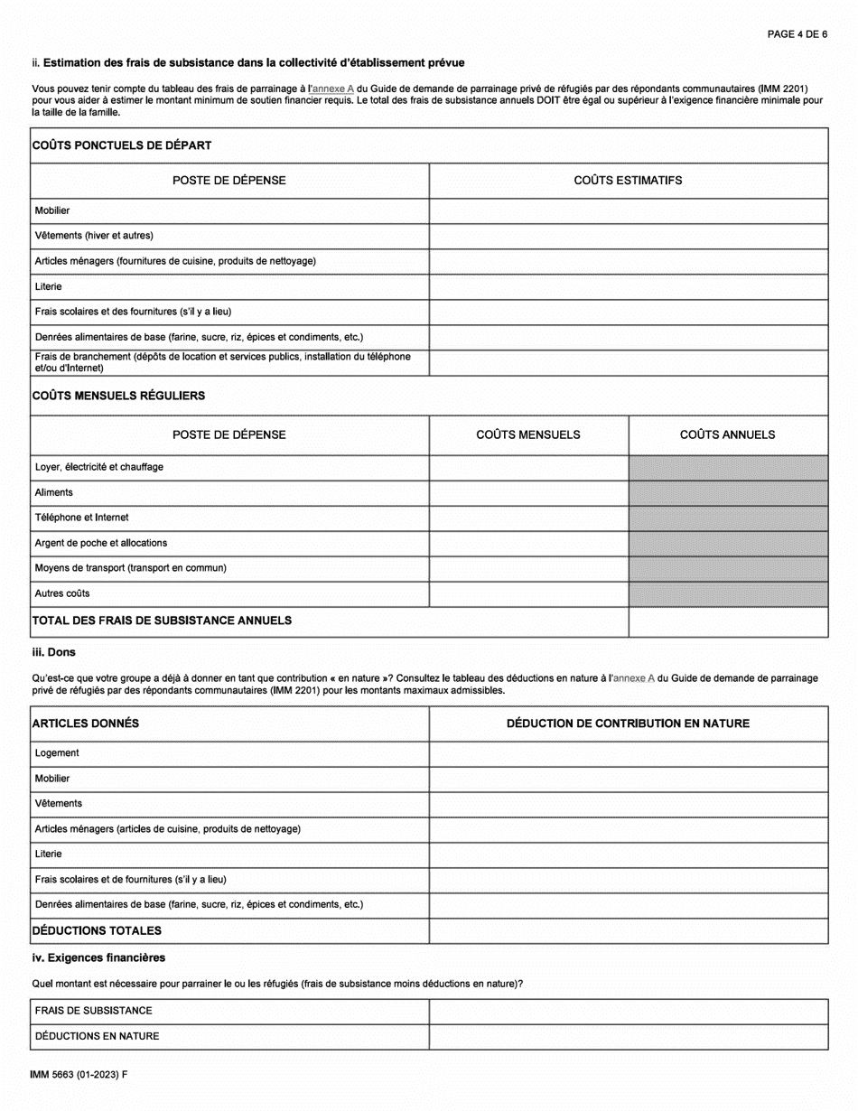 Forme IMM5663 Engagement De Parrainage Et Plan Detablissement - Repondants Communautaires (RC) - Canada (French), Page 4
