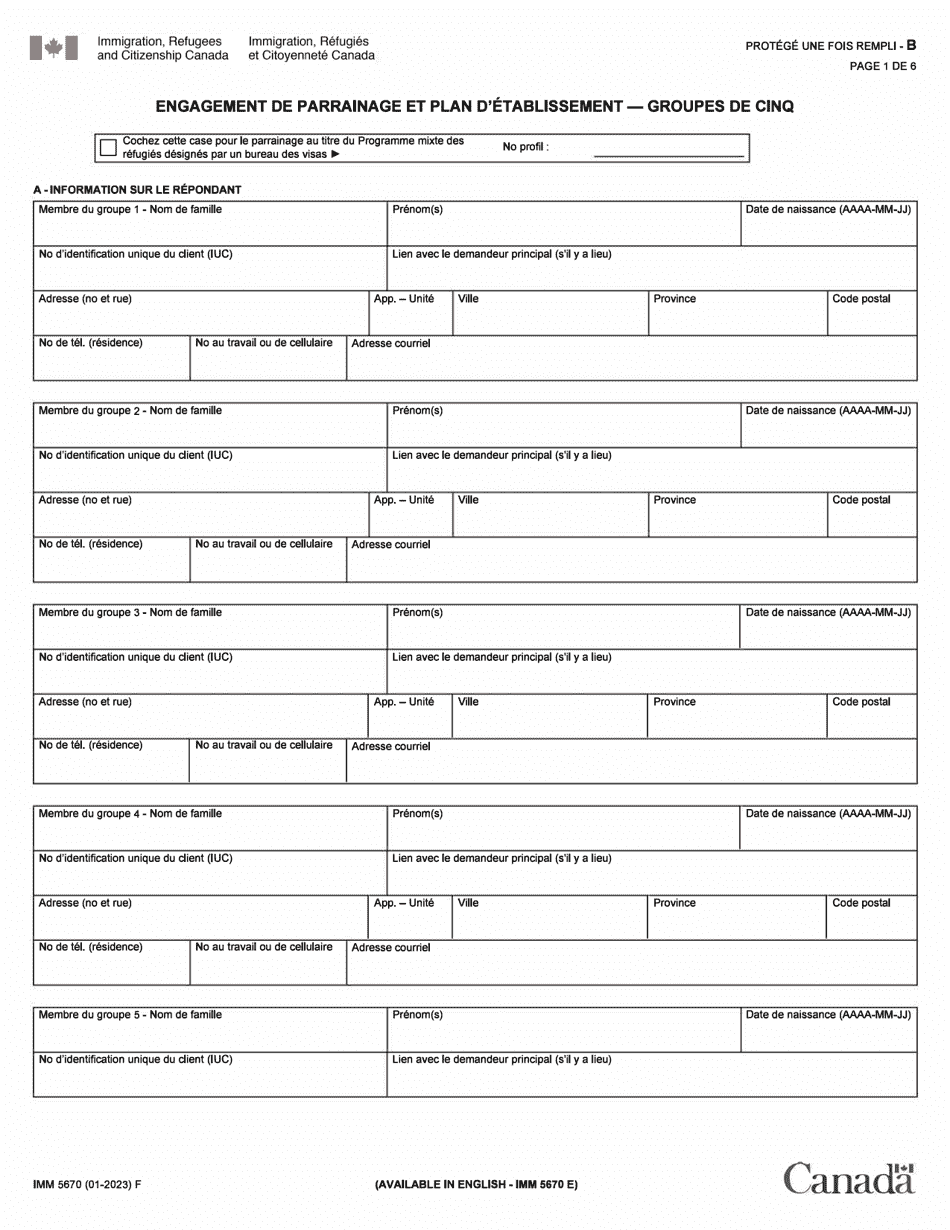 Forme IMM5670 Download Fillable PDF Engagement De Parrainage Et Plan D ...