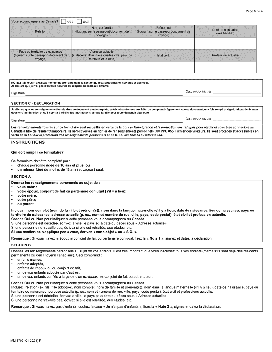 Forme IMM5707 Renseignements Sur La Famille - Visiteurs, Etudiants Et Travailleurs - Canada (French), Page 3