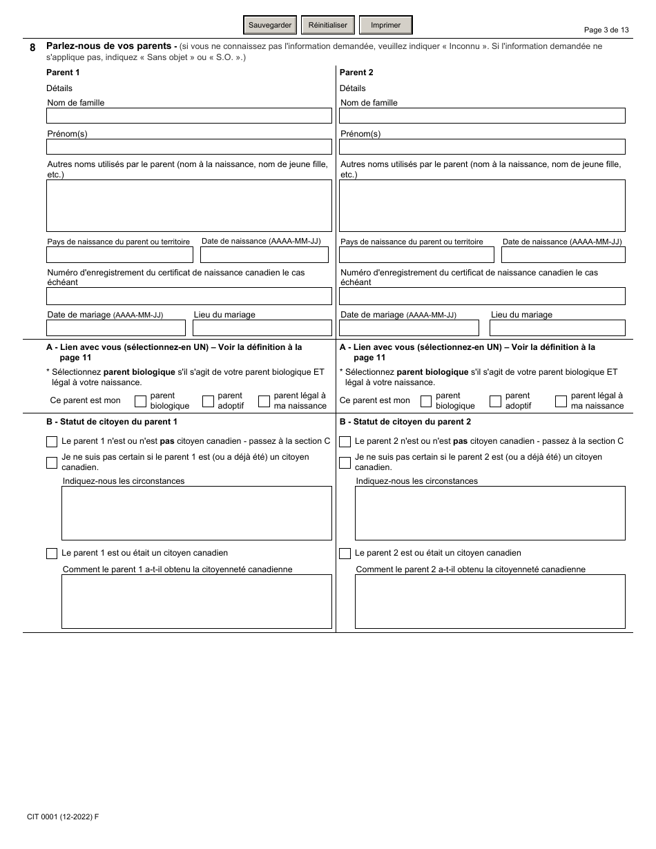 Forme CIT0001 Demande De Certificat De Citoyennete Pour Adultes Et Mineurs (Preuve De Citoyennete) En Vertu De Larticle 3 De La Loi Sur La Citoyennete - Canada (French), Page 3