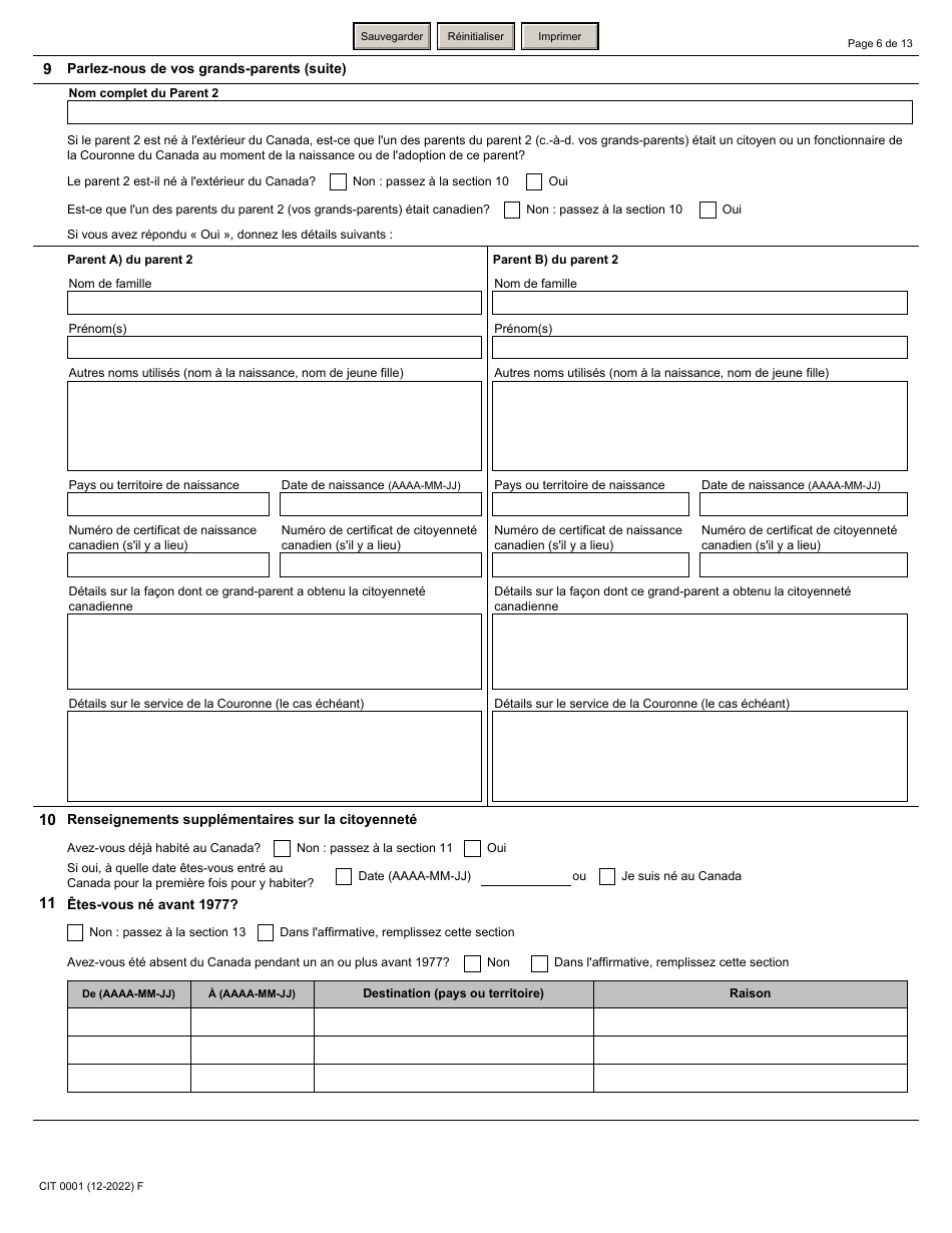 Forme CIT0001 Demande De Certificat De Citoyennete Pour Adultes Et Mineurs (Preuve De Citoyennete) En Vertu De Larticle 3 De La Loi Sur La Citoyennete - Canada (French), Page 6