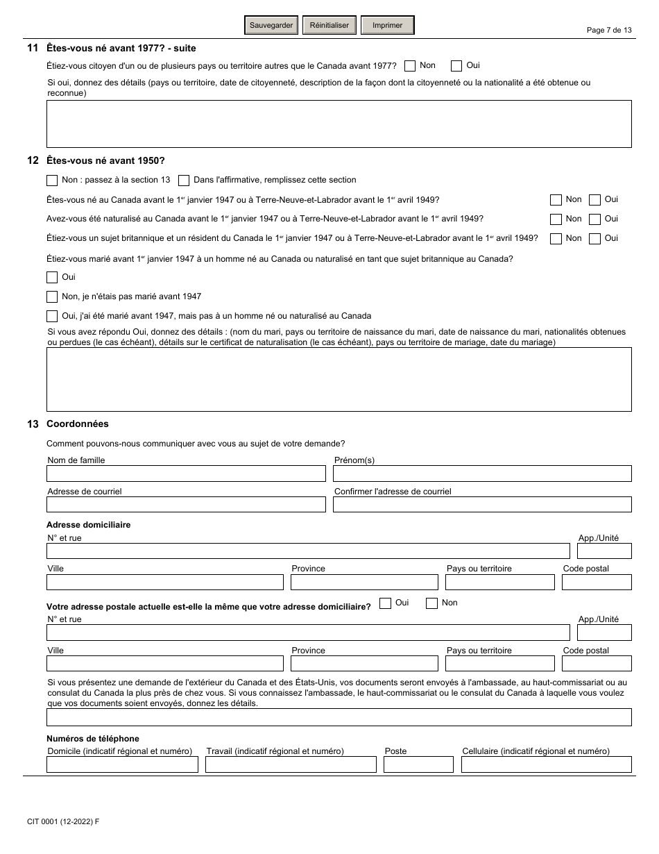 Forme CIT0001 Demande De Certificat De Citoyennete Pour Adultes Et Mineurs (Preuve De Citoyennete) En Vertu De Larticle 3 De La Loi Sur La Citoyennete - Canada (French), Page 7