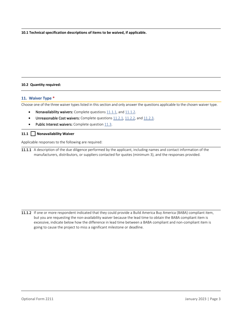 Form OF-2211 Build America Buy America Waiver Request Data Collection, Page 3