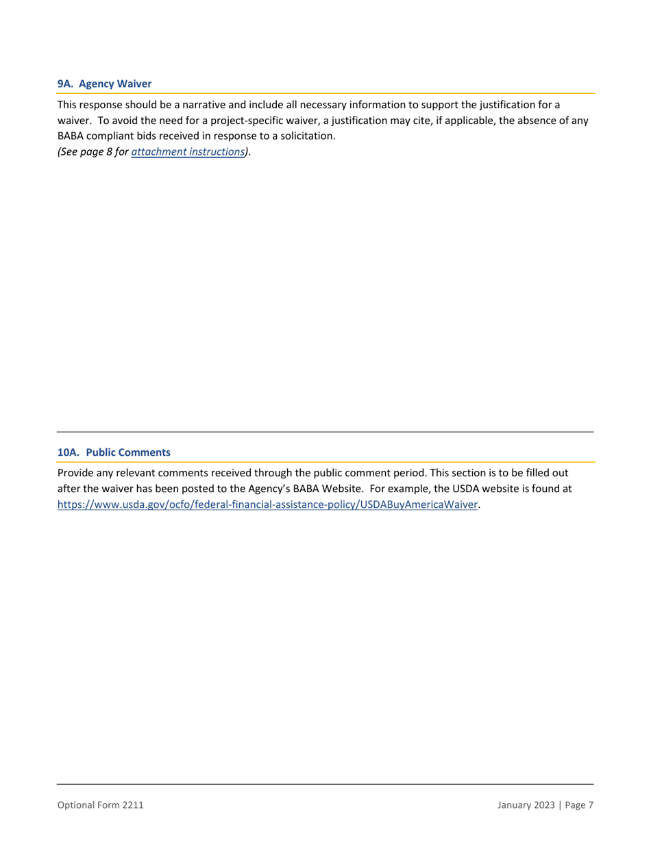 Form OF-2211 Build America Buy America Waiver Request Data Collection, Page 7