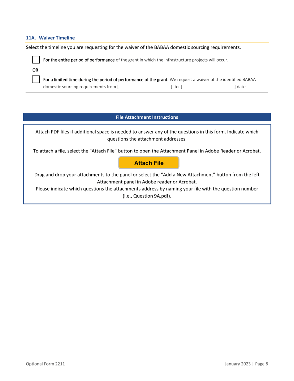 Form OF-2211 Build America Buy America Waiver Request Data Collection, Page 8