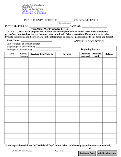 Form CC16:2.44 Annual Accounting - Nebraska