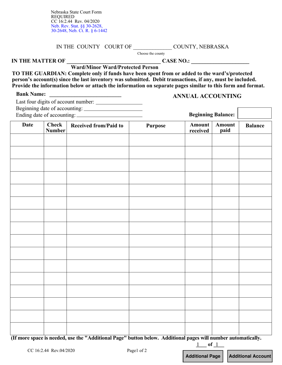 Form CC16:2.44 Annual Accounting - Nebraska, Page 1