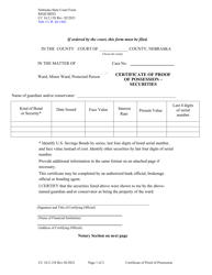 Form CC16:2.13S Certificate of Proof of Possession - Securities - Nebraska