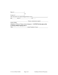Form CC16:2.13S Certificate of Proof of Possession - Securities - Nebraska, Page 2