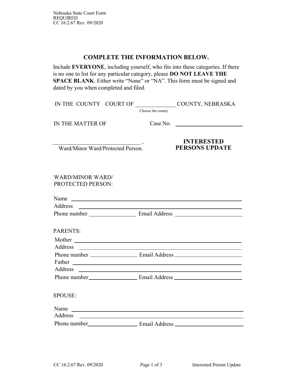 Form CC16:2.67 Interested Persons Update - Nebraska, Page 1