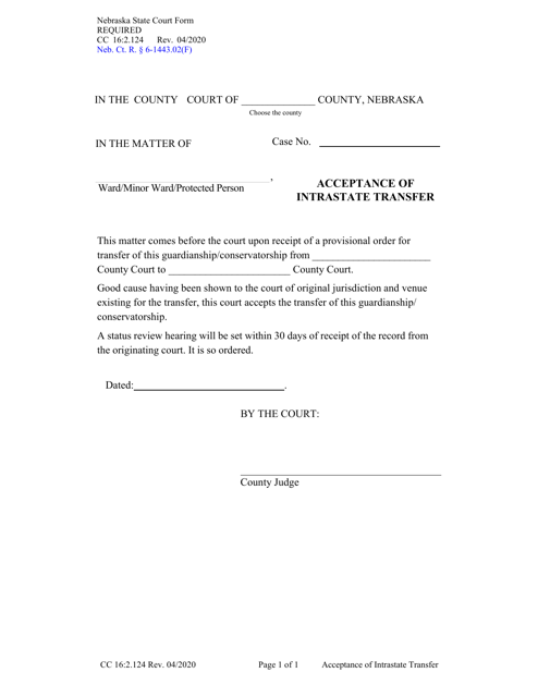 Form CC16:2.124 Acceptance of Intrastate Transfer - Nebraska
