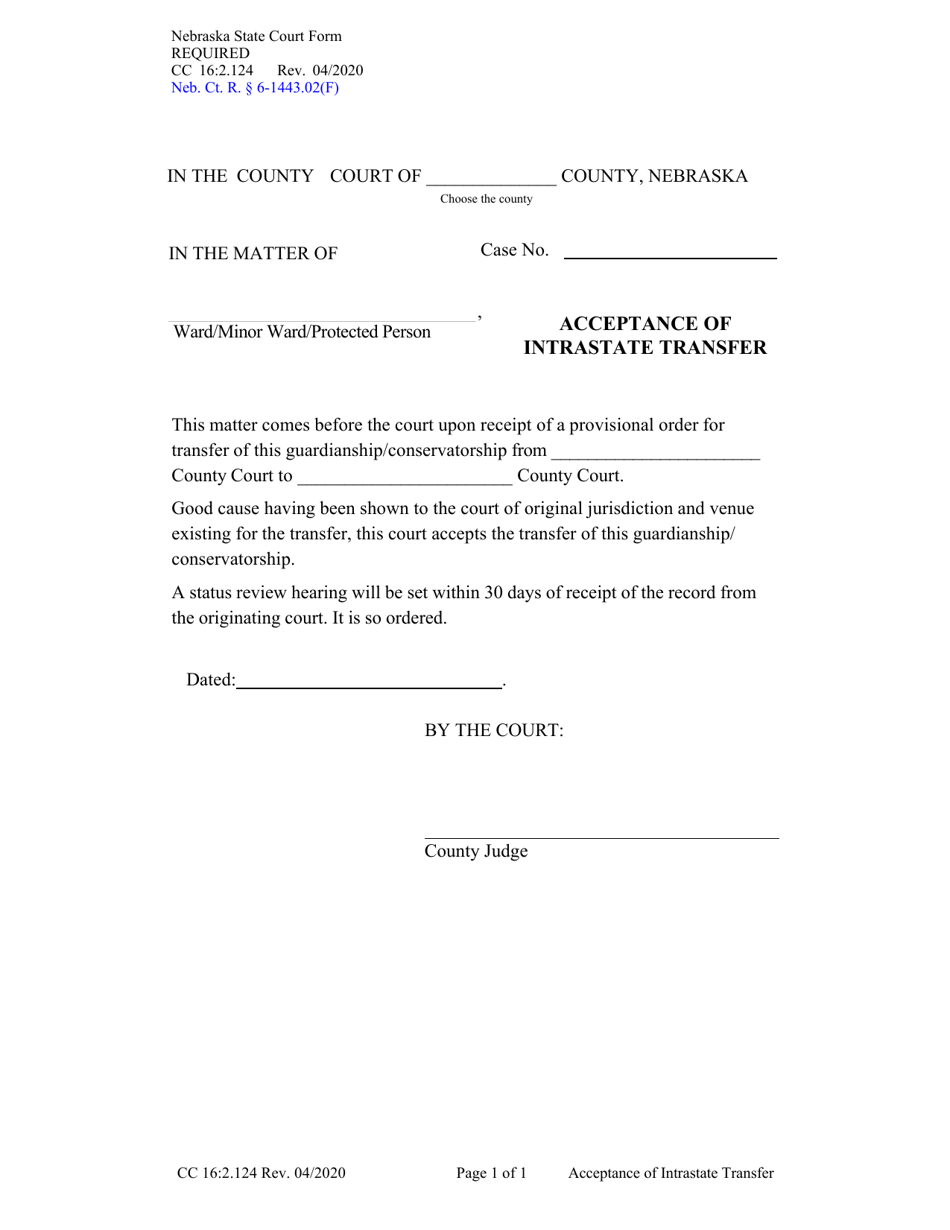 Form CC16:2.124 Acceptance of Intrastate Transfer - Nebraska, Page 1