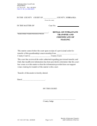 Form CC16:2.125 Denial of Intrastate Transfer and Certificate of Mailing - Nebraska