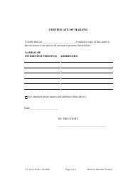 Form CC16:2.126 Order for Intrastate Transfer and Certificate of Mailing - Nebraska, Page 2