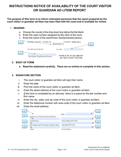 Download Instructions For Form CC16:2.92 Notice Of Availability Of The ...