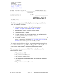 Document preview: Form CC16:2.113 Order Appointing Standby Guardian - Nebraska