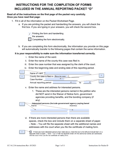 Instructions for Form CC16:2.36 Packet D - Nebraska