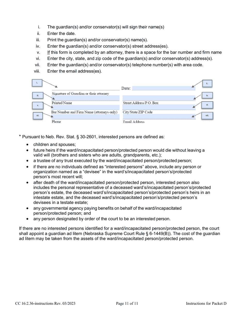 Instructions for Form CC16:2.36 Packet D - Nebraska, Page 11