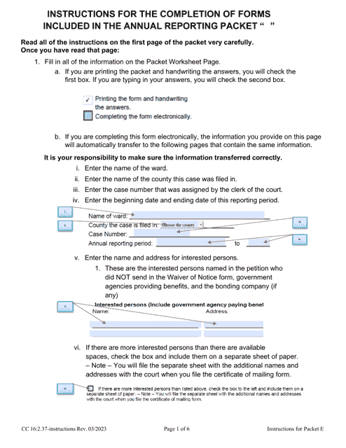 Instructions for Form CC16:2.37 Packet E - Nebraska