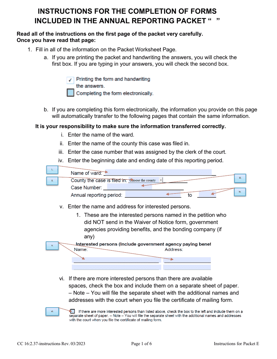 Instructions for Form CC16:2.37 Packet E - Nebraska, Page 1