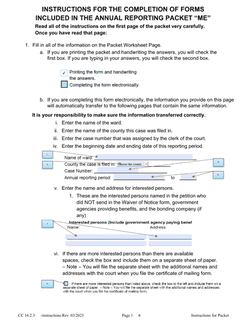 Instructions for Form CC16:2.3 Packet Me - Nebraska