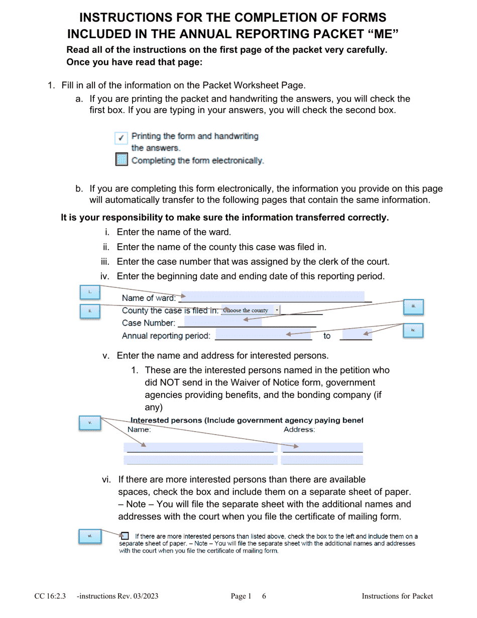 Instructions for Form CC16:2.3 Packet Me - Nebraska, Page 1
