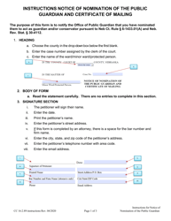 Document preview: Instructions for Form CC16:2.89 Notice of Nomination of the Public Guardian and Certificate of Mailing - Nebraska