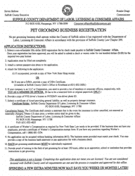 Document preview: Pet Grooming Business Registration Application - Suffolk County, New York