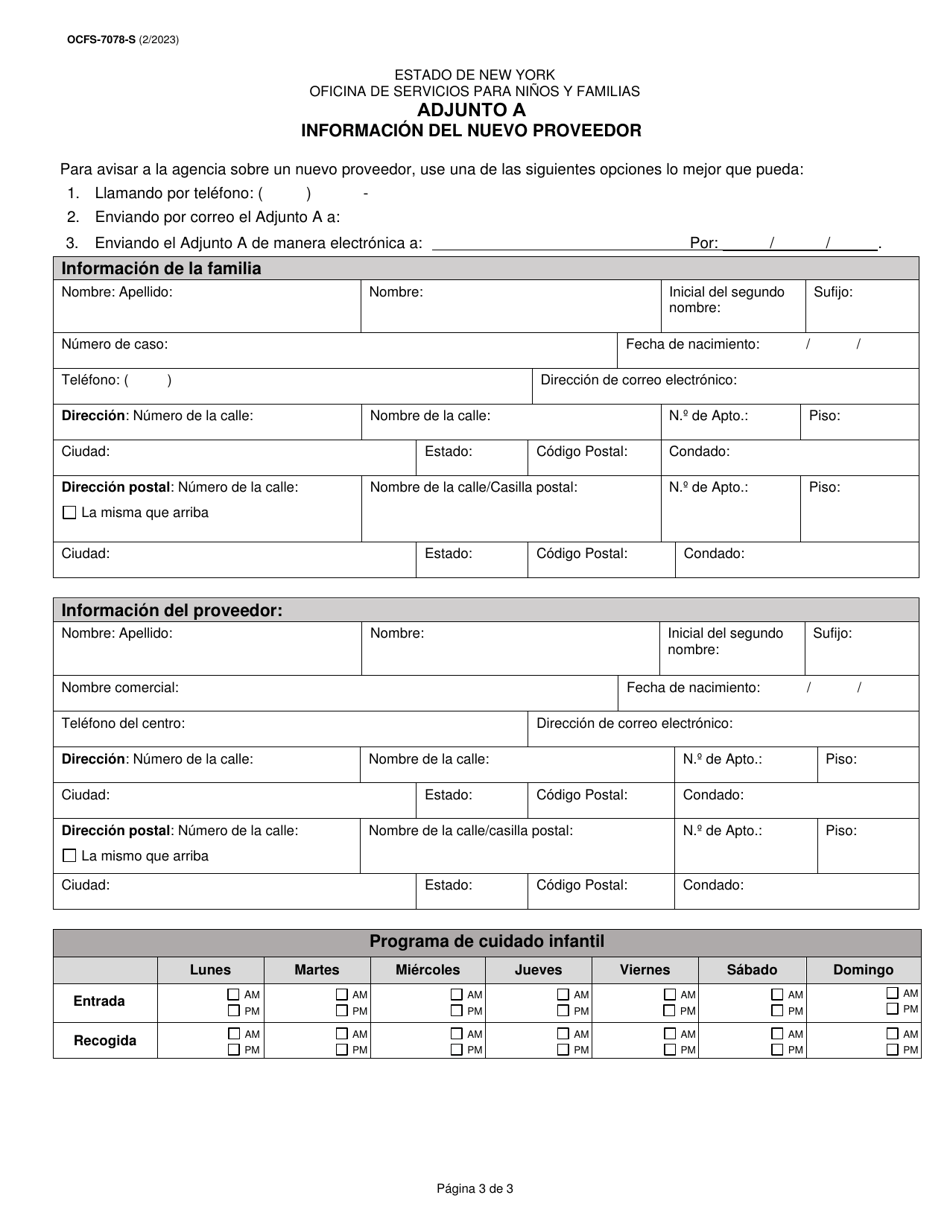 Formulario OCFS-7078-S Aviso De Cambio En El Pago a Proveedores - New York (Spanish), Page 3