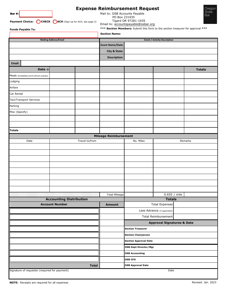 Expense Reimbursement Request - Oregon, Page 1