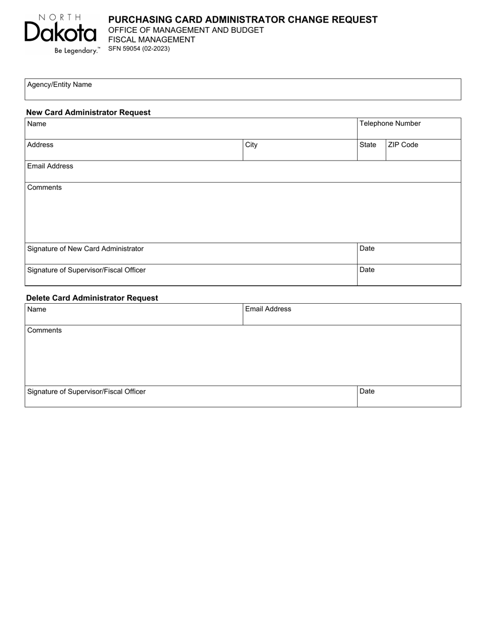 Form SFN59054 Purchasing Card Administrator Change Request - North Dakota, Page 1