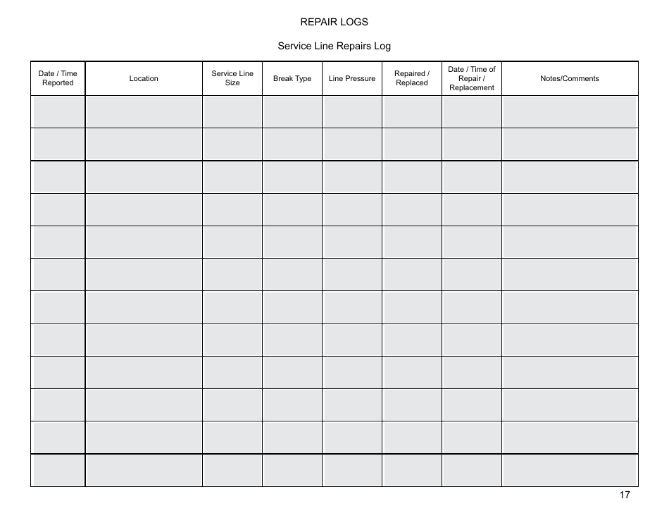 Operation and Maintenance Ongoing Logs - Preventive Maintenance for Small Public Water Systems Using Ground Water, Page 17