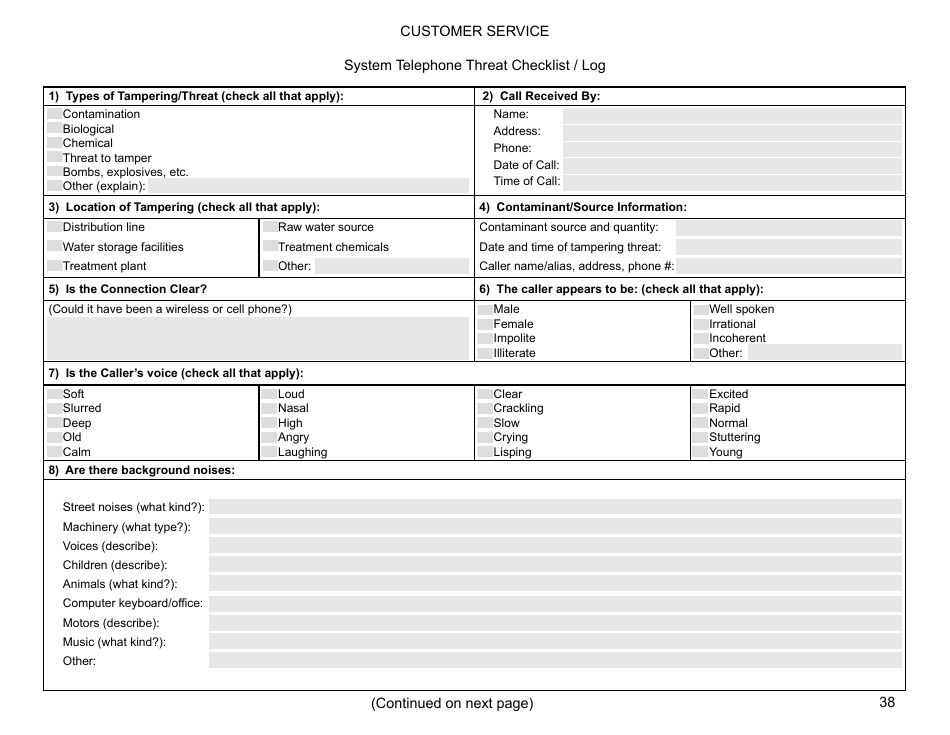 Operation and Maintenance Ongoing Logs - Preventive Maintenance for Small Public Water Systems Using Ground Water, Page 38