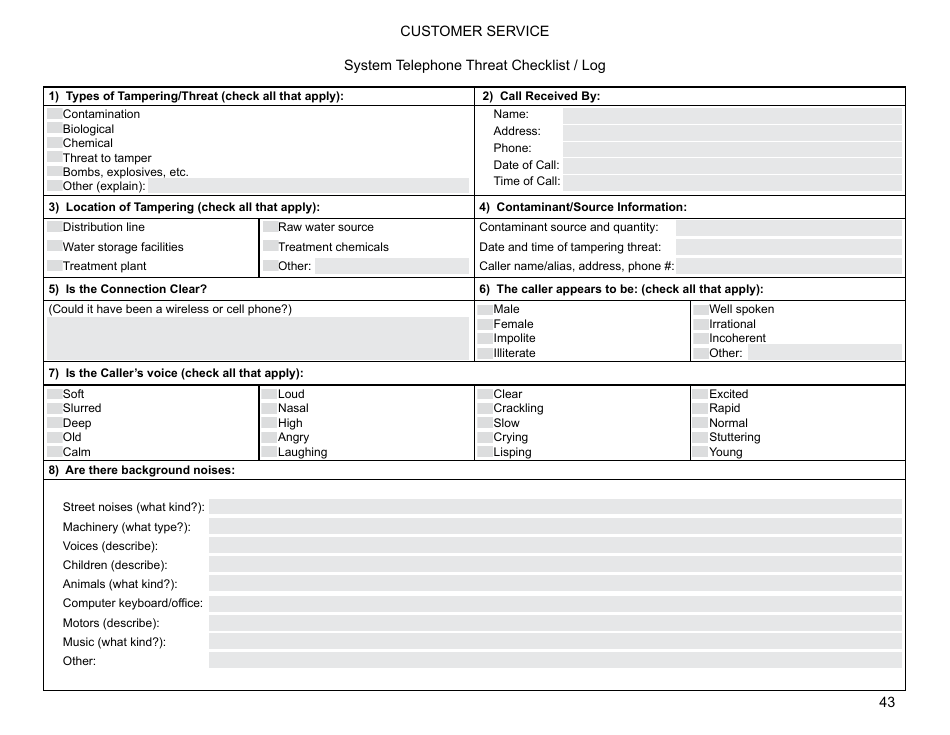 Operation and Maintenance Ongoing Logs - Preventive Maintenance for Small Public Water Systems Using Ground Water, Page 43