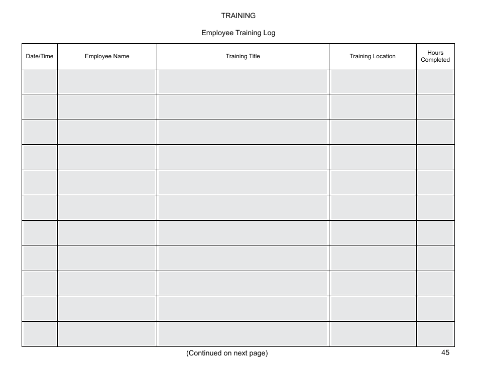 Operation and Maintenance Ongoing Logs - Preventive Maintenance for Small Public Water Systems Using Ground Water, Page 45