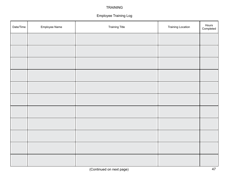 Operation and Maintenance Ongoing Logs - Preventive Maintenance for Small Public Water Systems Using Ground Water, Page 47